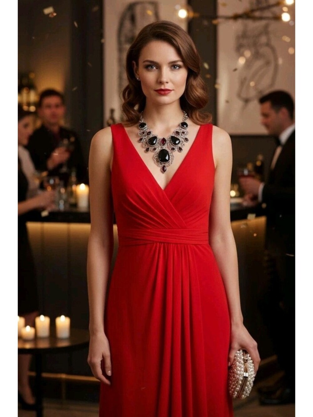 Women's Red V Neck Sleeveless Prom Bridal Evening Formal Gown Size M Cocktail